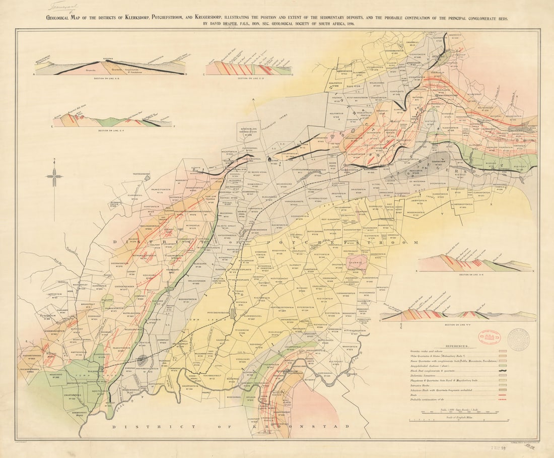 Witwatersrand Goldfields?South African Goldrush?cadastral?David Draper 1896 map (1 of 1)