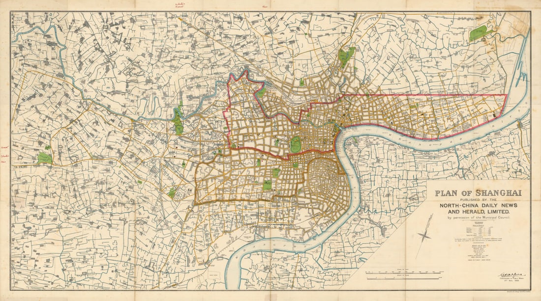 Plan of Shanghai by Charles Harpur for North China Daily News & Herald 1928 map (1 of 1)