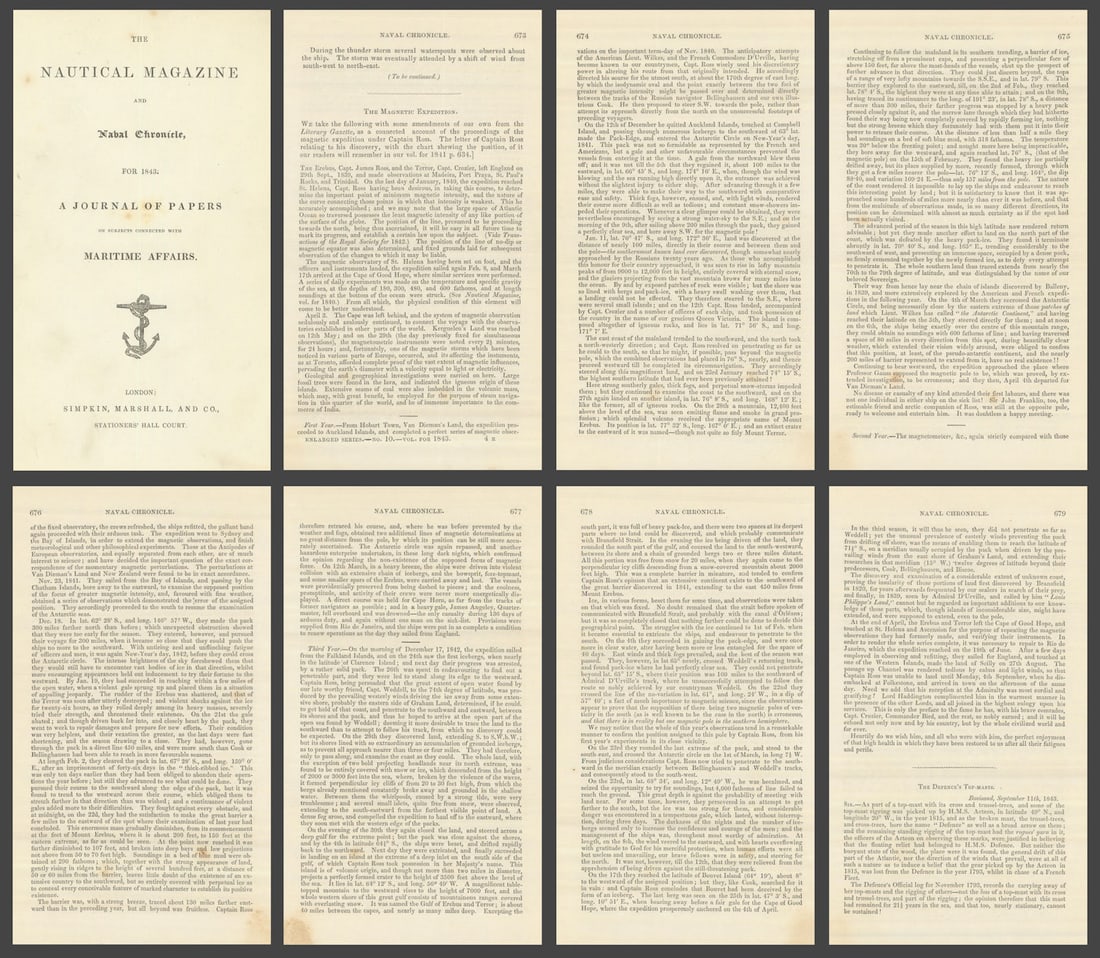 James Clark Ross's Antarctic Expedition news report ? Nautical Magazine 1843: Title: James Clark Ross's Antarctic Expedition news report — Nautical Magazine 1843 Description: The Magnetic Expedition [Report of Captain James Clark Ross's Antarctic Expedition 1839-1843] A c