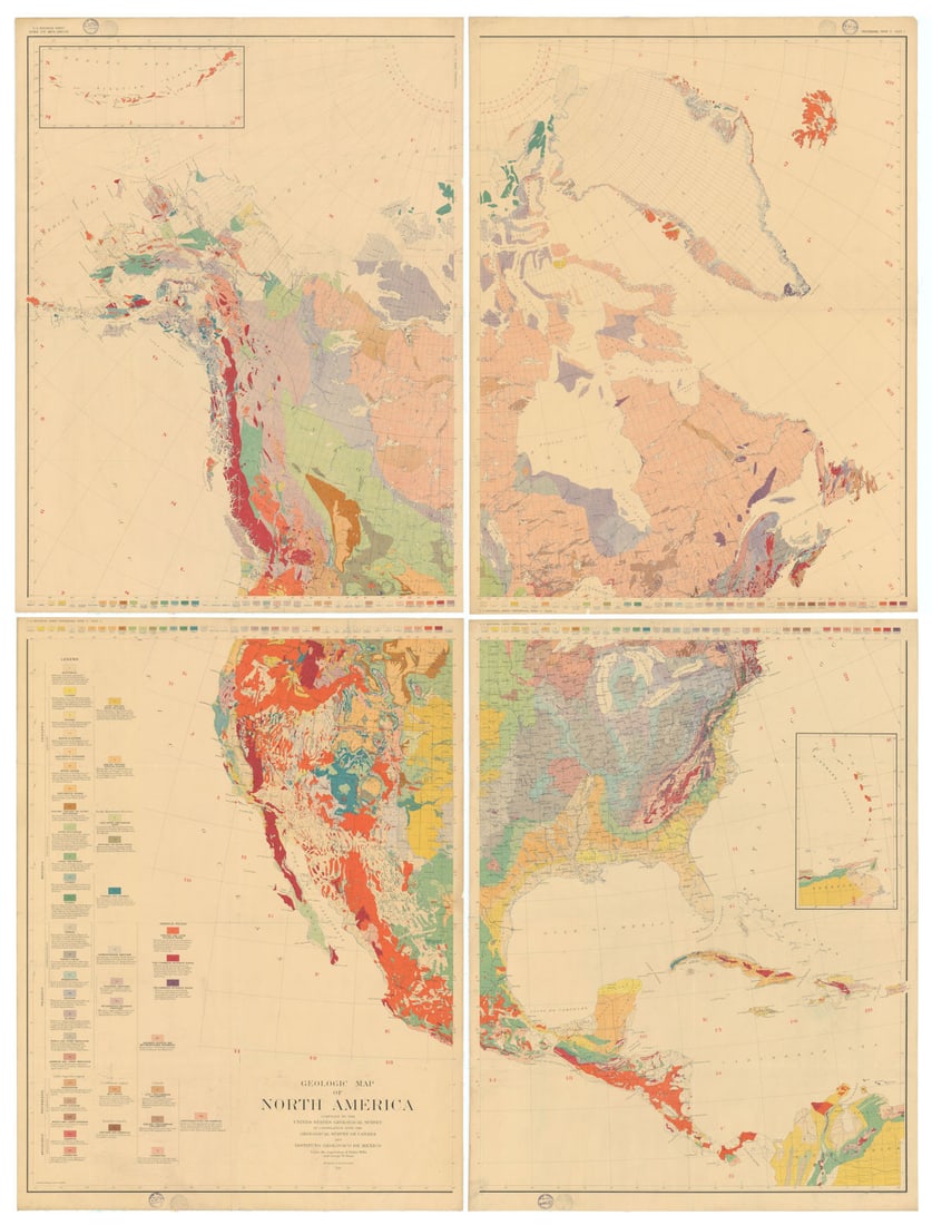 Geologic Map of North America?4 sheets?77 x 58 in.?US Geological Survey 1911 (1 of 1)