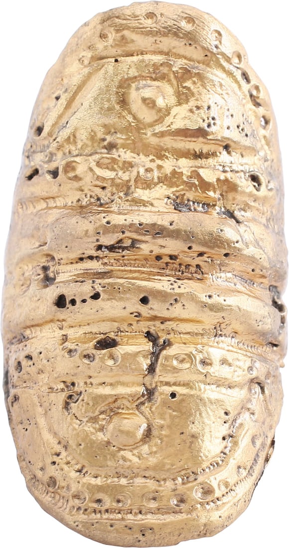 RARE VIKING WARRIOR'S SHIELD RING C. 9TH-10TH CENTURY, SIZE 11: Ring size 11. The oval bezel is just under 1 3/4" (1.71") in length. Broad overlapping prong band allowing for some adjustment. The large oval bezel with high relief hatched segmented border. Crenulat