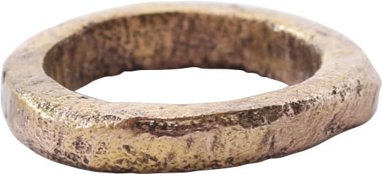 RARE VIKING WARRIOR'S BEARD RING, 9TH-11TH CENTURY.: Circular. Low-rounded face with flat sides. 0.39" inside diameter, well under 1/2". The use of beard rings by Vikings is well documented though very few genuine examples survive. Professionally