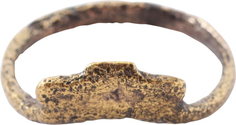 ROMAN WOMAN’S FASHION RING C.4th-6th CENTURY AD SIZE 6 1/2: Size 6 ½. Gilt bronze with 1.8mm rounded face band transitioning to to a key bit-the legendary Roman Key Ring. These were fashion rings modeled as jewel box keys. In many cases, there was no
