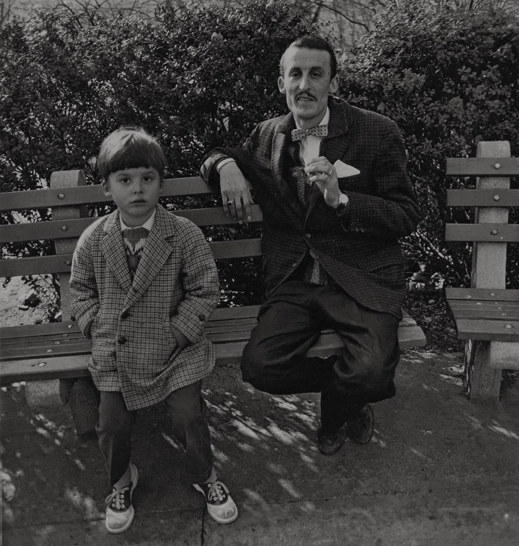 DIANE ARBUS - Man and boy on a bench in Central Park, NYC, 1962: Artist: DIANE ARBUS Print Title: Man and boy on a bench in Central Park, NYC, 1962 Medium: Duotone Print Printed 1970s in the US Image size (inches) approx. 8 x 8” Diane Arbus (1923