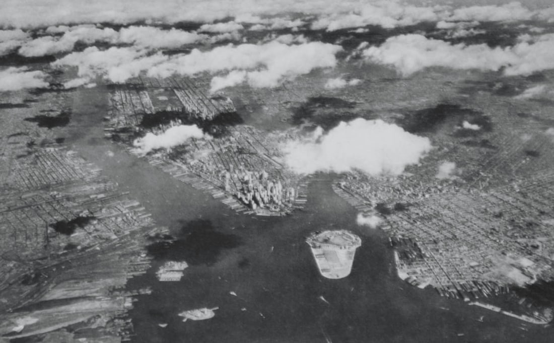 FAIRCHILD AERIAL SURVEYS INC. - View of NY Harbour c. 1930s: Artist: FAIRCHILD AERIAL SURVEYS INC. Print Title: View of NY Harbour Medium: Sheet-fed Gravure Printing Date: 1930's Printed in the USA Image Size approx.: 5.25 x 8.25 inches COA Included Reserve: