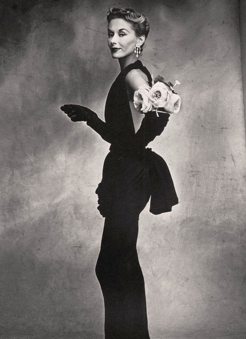 IRVING PENN - Woman with Roses, Lisa Fonssagrives-Penn in Lafaurie dress, Paris,1950: Artist: IRVING PENN Print Title: Woman with Roses, Lisa Fonssagrives-Penn in Lafaurie dress, Paris,1950 Medium: Quad-tone Print Printed 1990’s in the US Image size (inches) approx. 6.5 x