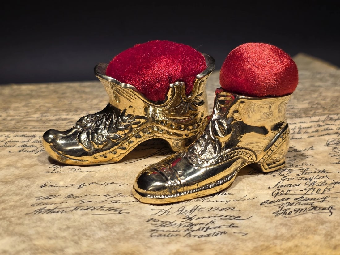 3" Miniature Brass Boot Sewing Pin Cushion Collection - 2