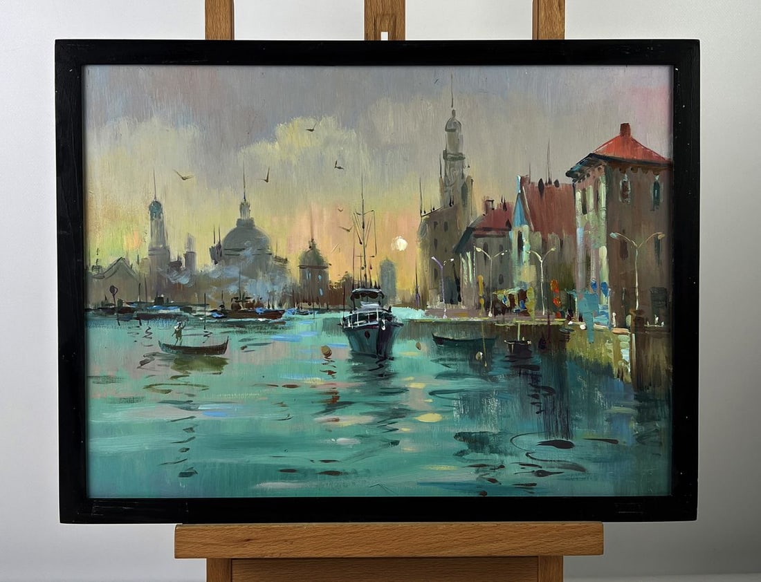 Oil painting Ships are sailing to the Venice pier Yuriy Suprunchuk: NoAAA6355*** ABOUT THIS PAINTING **** TITLE: "Ships are sailing to the Venice pier"* ARTISTS: Yuriy Suprunchuk* SIZE: 30x40 cm/11.81x15.74 inches'* MEDIUM: oil, hardboard* HAND PAINTED: Original paint