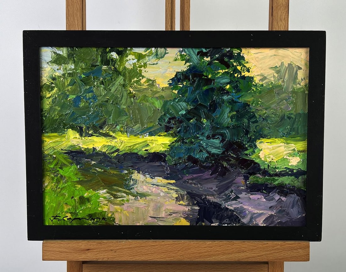 Oil painting A walk through the evening forest Boris Serdyuk: NoAAA6380*** ABOUT THIS PAINTING **** TITLE: "A walk through the evening forest"* ARTISTS: Boris Serdyuk* SIZE: 20x29.8 cm/7.87x11.73 inches'* MEDIUM: oil, cardboard* HAND PAINTED: Original painting