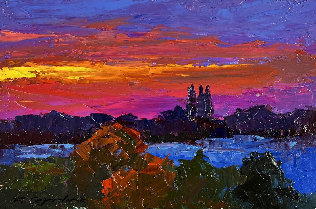 Oil painting Crimson sunset in nature Boris Serdyuk - 3