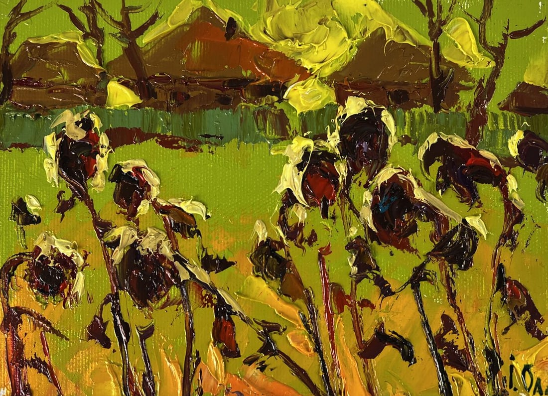 Oil painting Yellow sunset over the village Oleksiy Ivanyuk - 3
