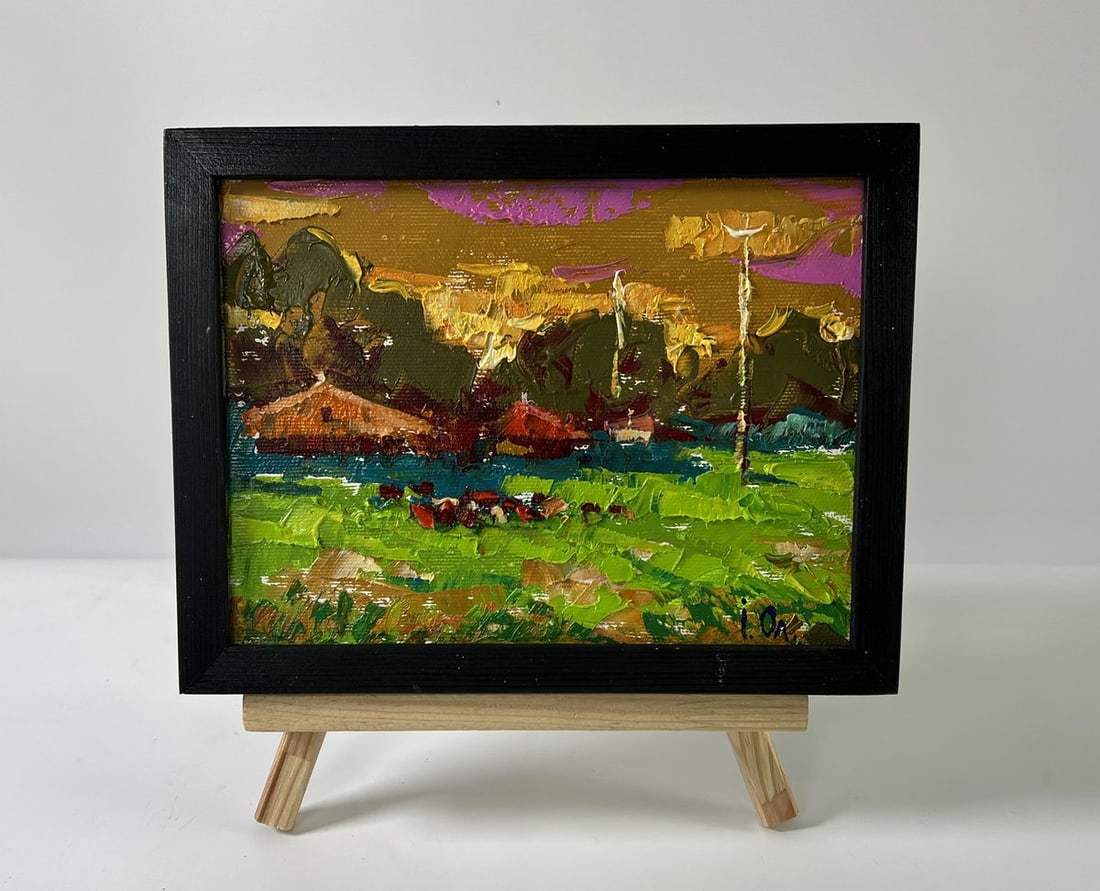 Oil painting Evening village Oleksiy Ivanyuk: NoAAA5945*** ABOUT THIS PAINTING **** TITLE: "Evening village"* ARTISTS: Oleksiy Ivanyuk* SIZE: 15x20 cm/5.90x7.87 inches'* MEDIUM: oil, canvas* HAND PAINTED: Original painting from our collection*