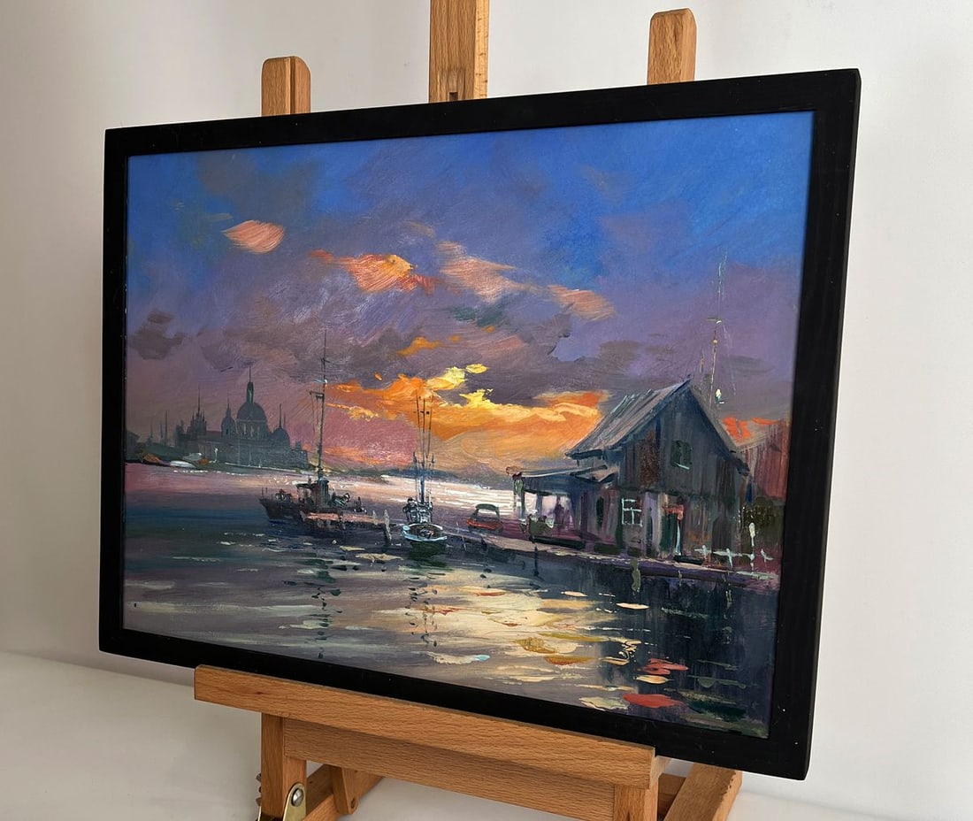 Oil painting Evening boat dock Yuriy Suprunchuk - 2