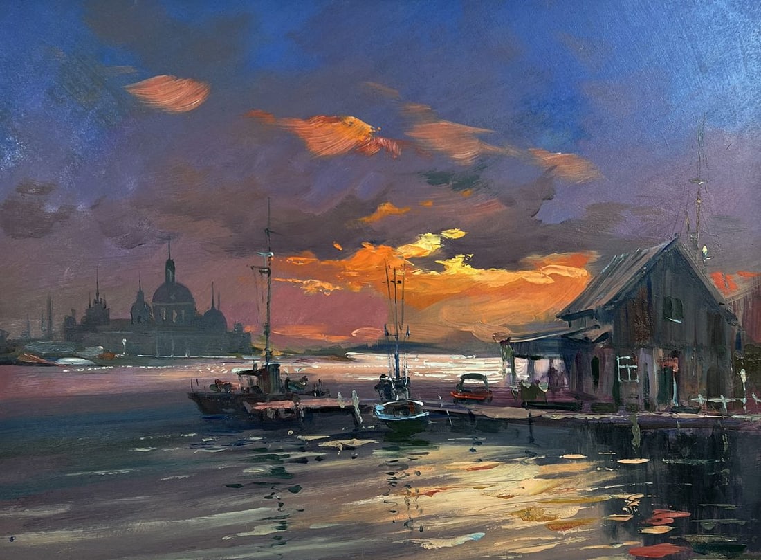 Oil painting Evening boat dock Yuriy Suprunchuk - 3