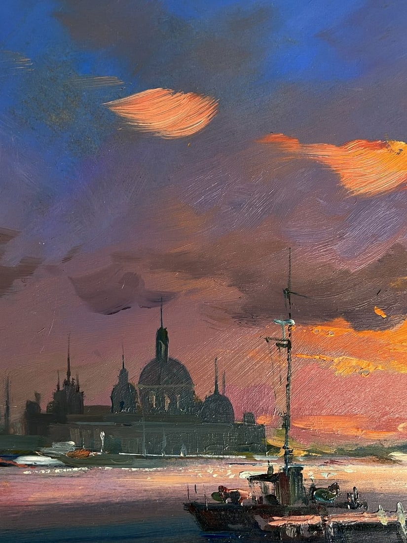 Oil painting Evening boat dock Yuriy Suprunchuk - 4