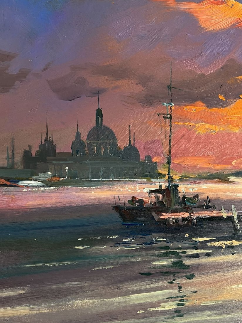 Oil painting Evening boat dock Yuriy Suprunchuk - 5