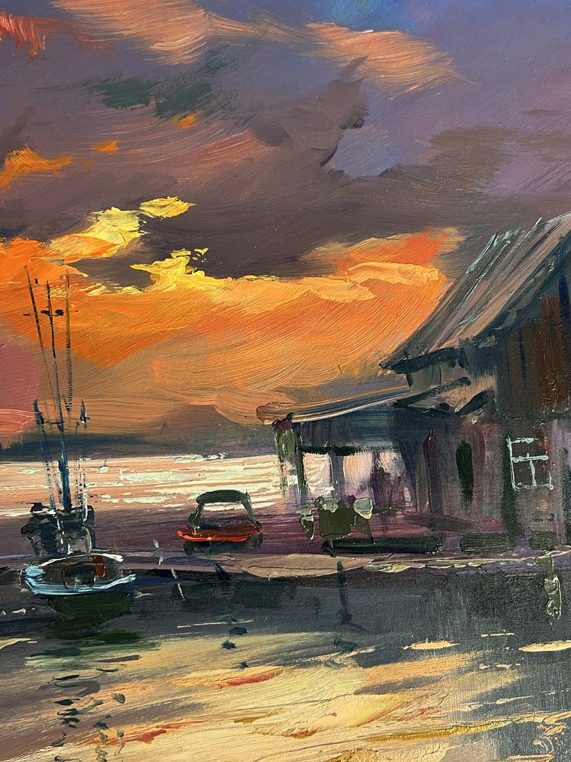 Oil painting Evening boat dock Yuriy Suprunchuk - 7