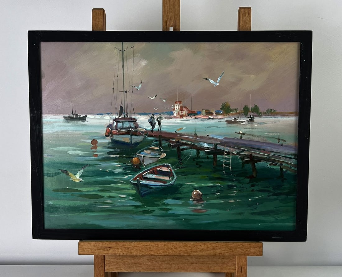 Oil painting Seagulls fly on the pier Yuriy Suprunchuk (1 of 11)