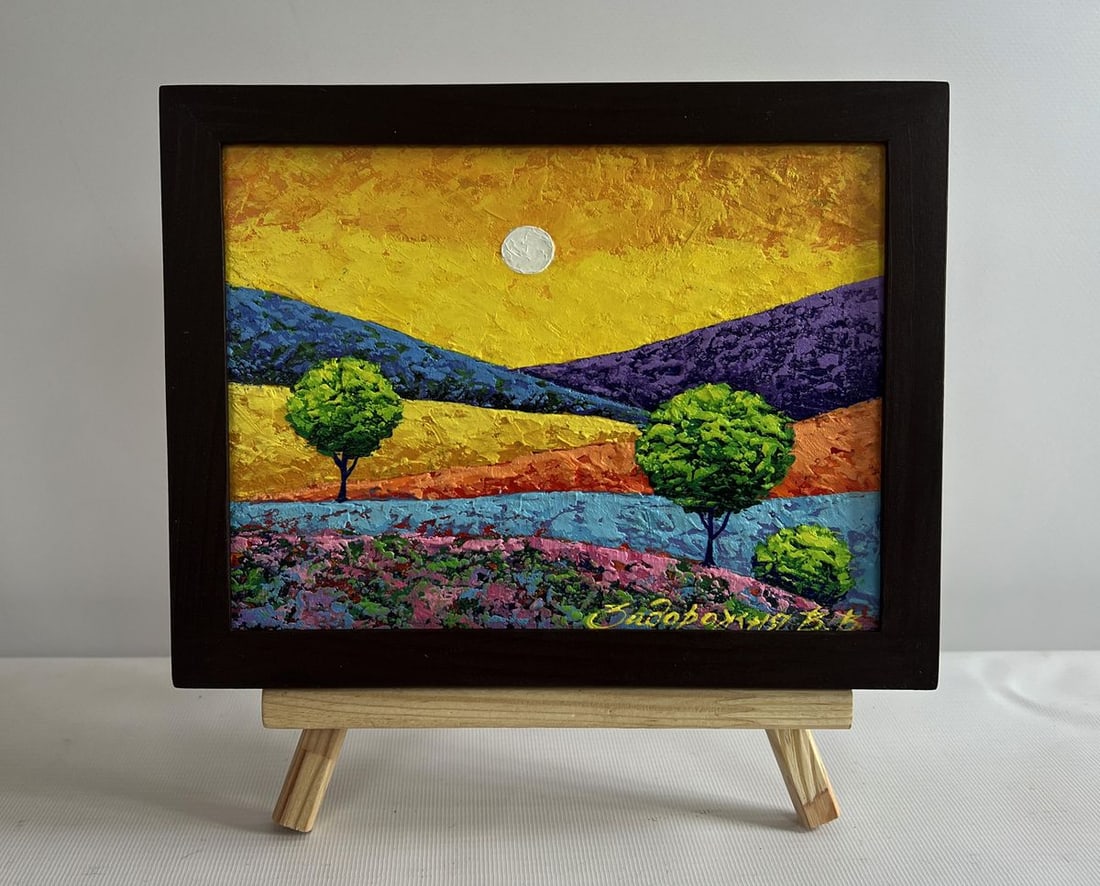 Oil painting Yellow sunset over flower meadows V. Zadorozhnya (1 of 8)