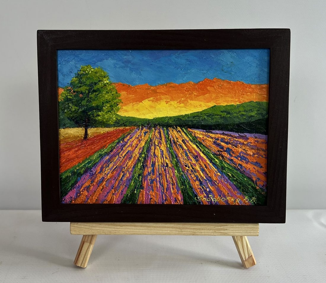 Oil painting Plowed fields and sunset V. Zadorozhnya: NoAAA4569The painting "Plowed Fields and Sunset" is a captivating oil composition on cardboard that vividly captures the harmony between nature and agriculture, infused with the warmth of the setting 