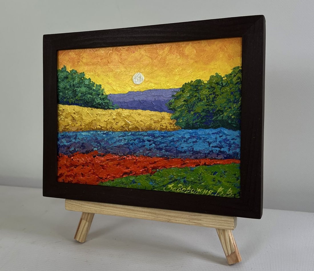 Oil painting Golden evening over green expanses V. Zadorozhnya - 2