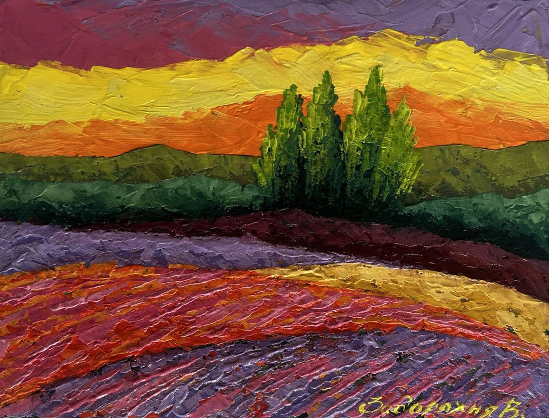 Oil painting Summer evening in sunset colors V. Zadorozhnya - 3