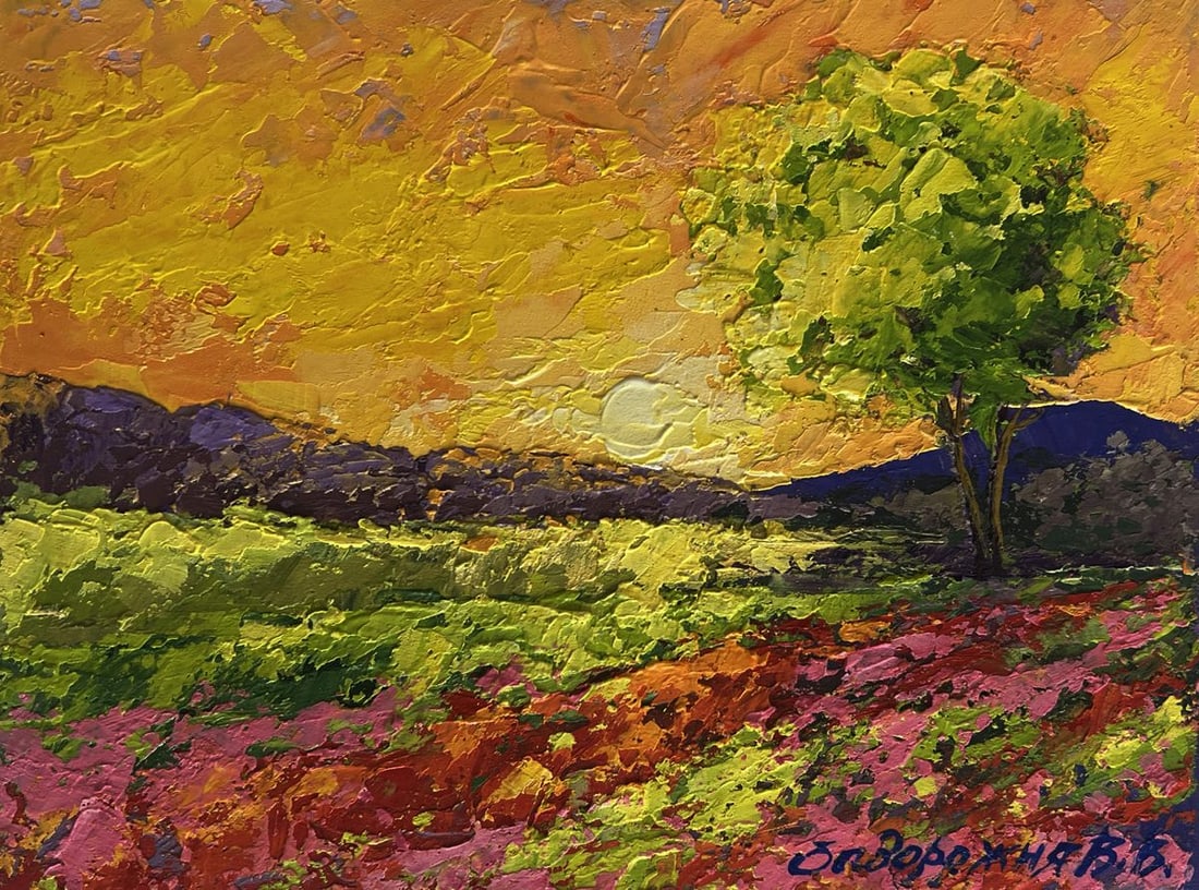 Oil painting Setting sun in the field V. Zadorozhnya - 3