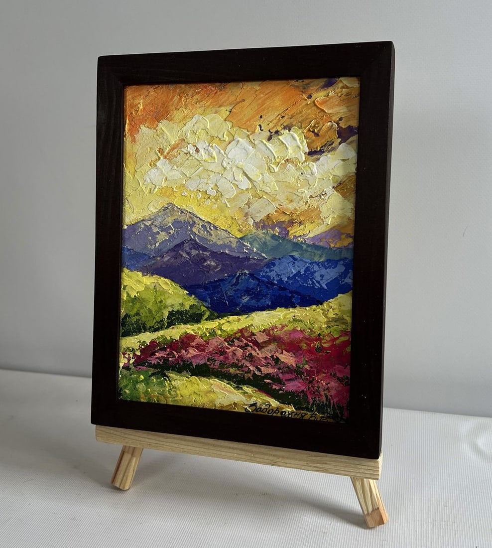 Oil painting Yellow clouds in a mountain valley V. Zadorozhnya - 2