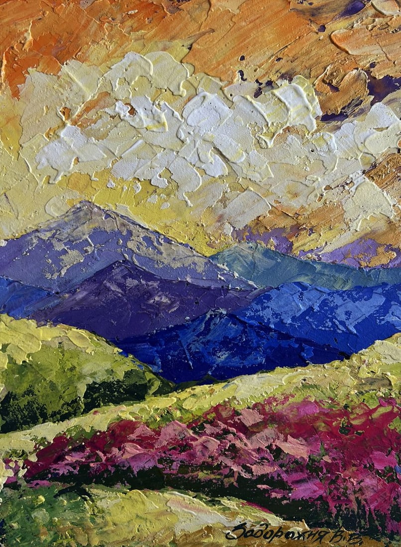 Oil painting Yellow clouds in a mountain valley V. Zadorozhnya - 3