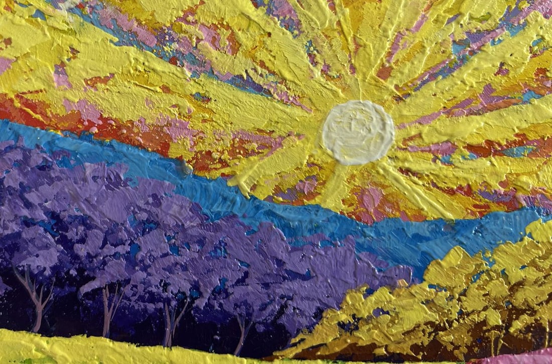 Oil painting Yellow rays of the sun over the forest V. Zadorozhnya - 5
