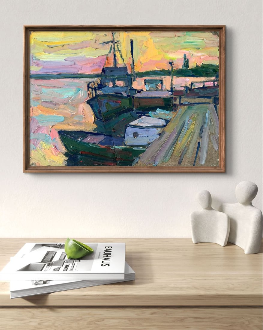 Oil painting Sunset on the pier Peter Tovpev - 2