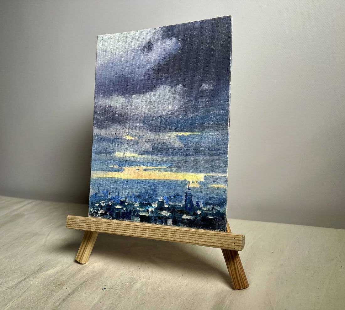 Oil painting Yellow sunset over the city Tatyana Derdey - 2