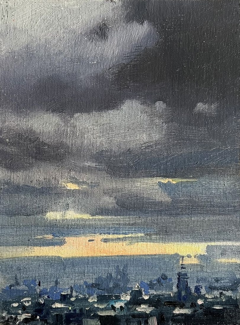 Oil painting Yellow sunset over the city Tatyana Derdey - 3