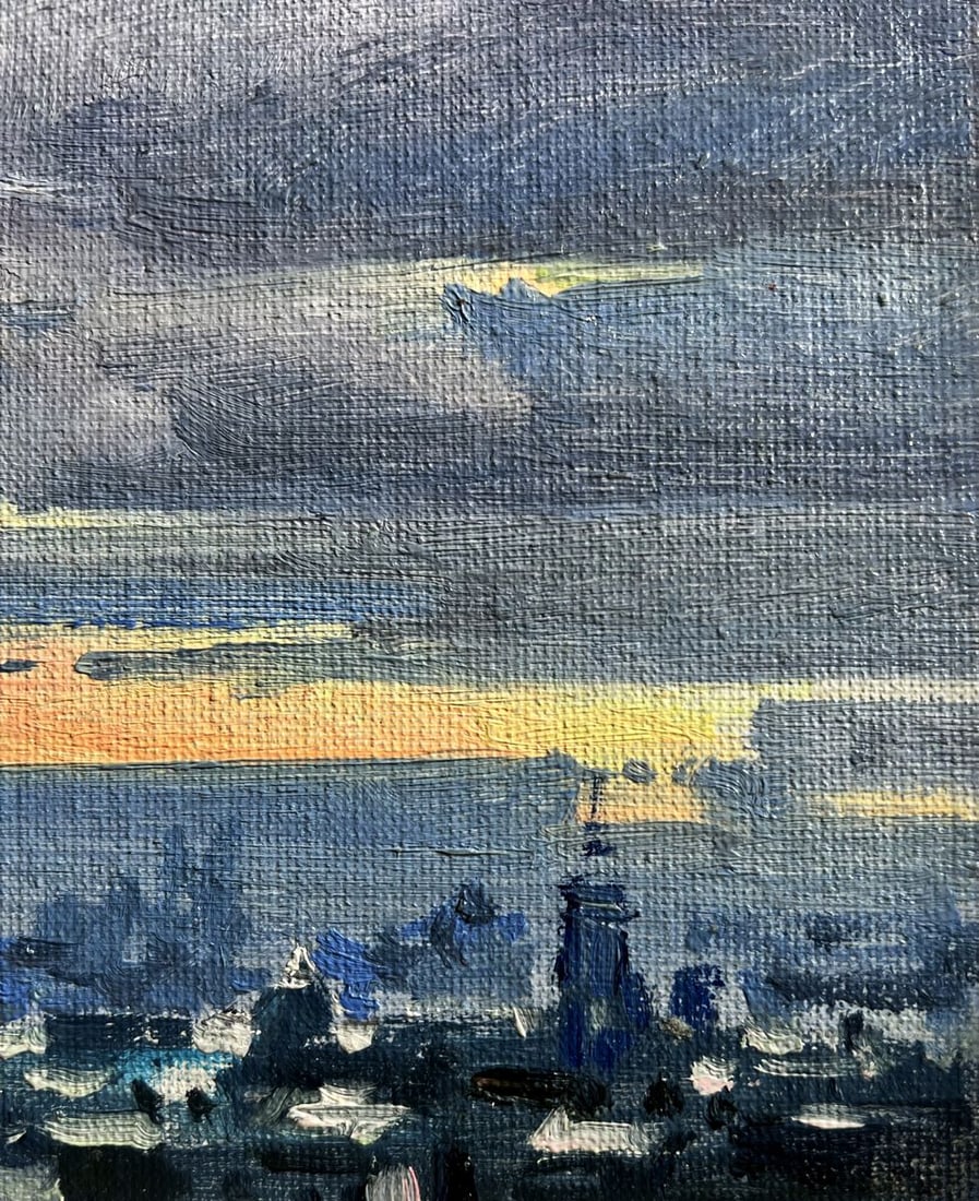 Oil painting Yellow sunset over the city Tatyana Derdey - 5