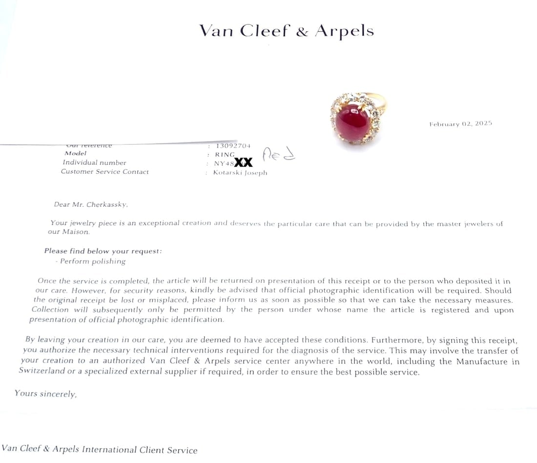Authentic! Van Cleef & Arpels 18k Yellow Gold Large Cabochon Ruby Diamond Ring - 11