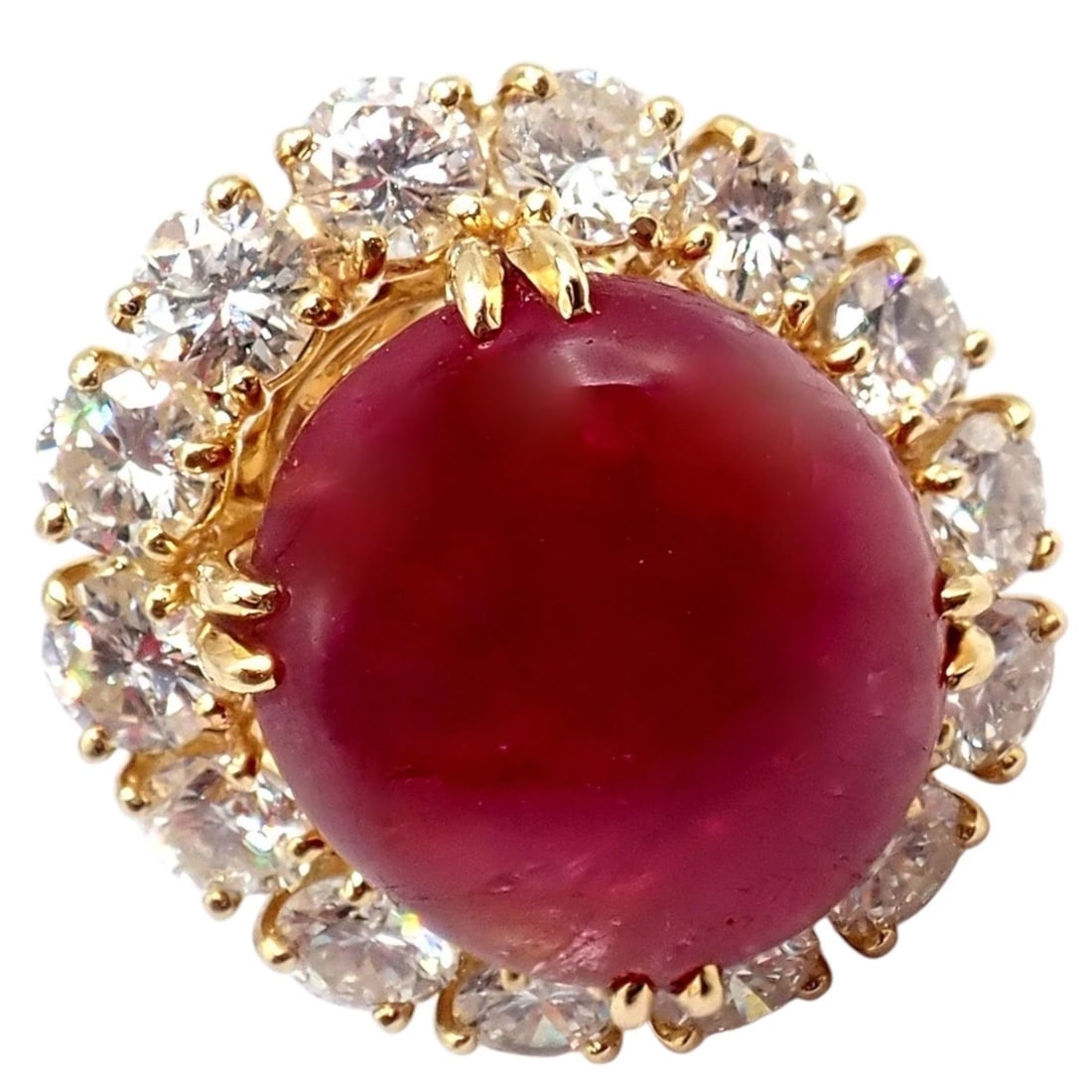 Van Cleef & Arpels 18k Gold Large Cabochon Burmese No Heat Ruby Diamond Ring GIA (1 of 8)