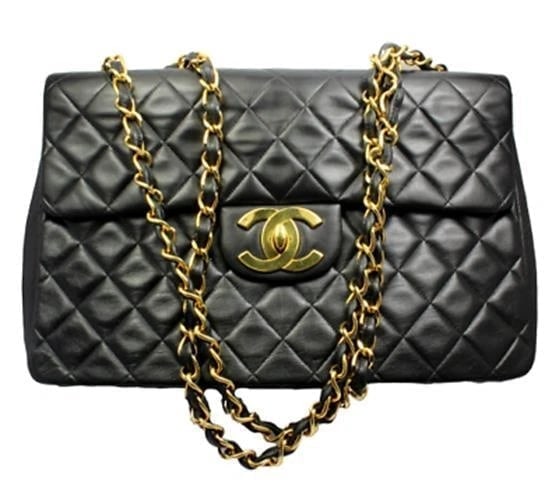 1995 Chanel Jumbo XL Maxi Black Quilted Lambskin Single Flap Handbag Purse: 1995 Chanel Jumbo XL Maxi Black Quilted Lambskin Single Flap Handbag Purse About This Piece: Interior: Inside is stamped Chanel Made in Italy, and features hologram sticker 3370701. It was made in 199