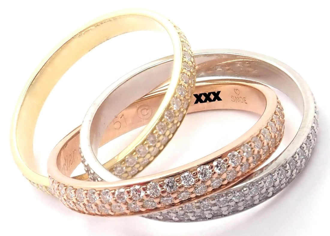 Authentic! Cartier Trinity 18k Gold Diamond Small Model Band Ring Size 51 Cert - 3