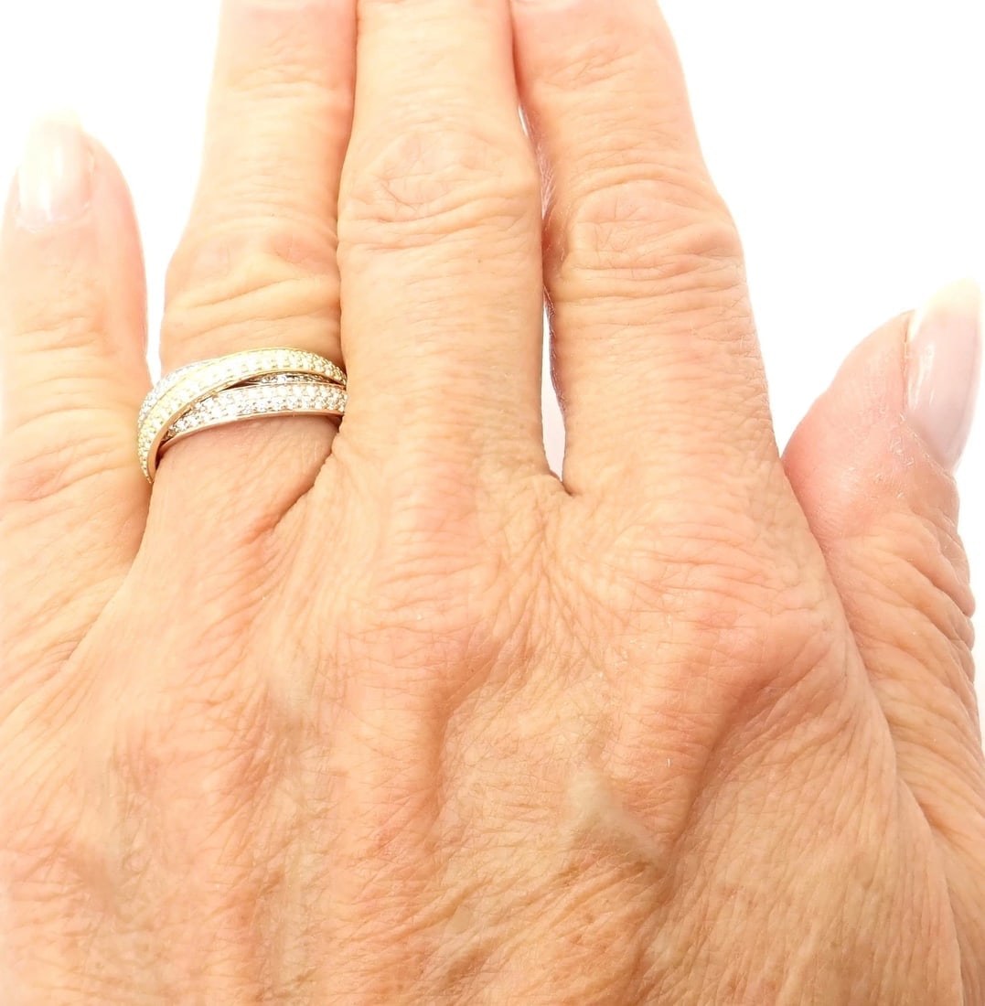 Authentic! Cartier Trinity 18k Gold Diamond Small Model Band Ring Size 51 Cert - 4
