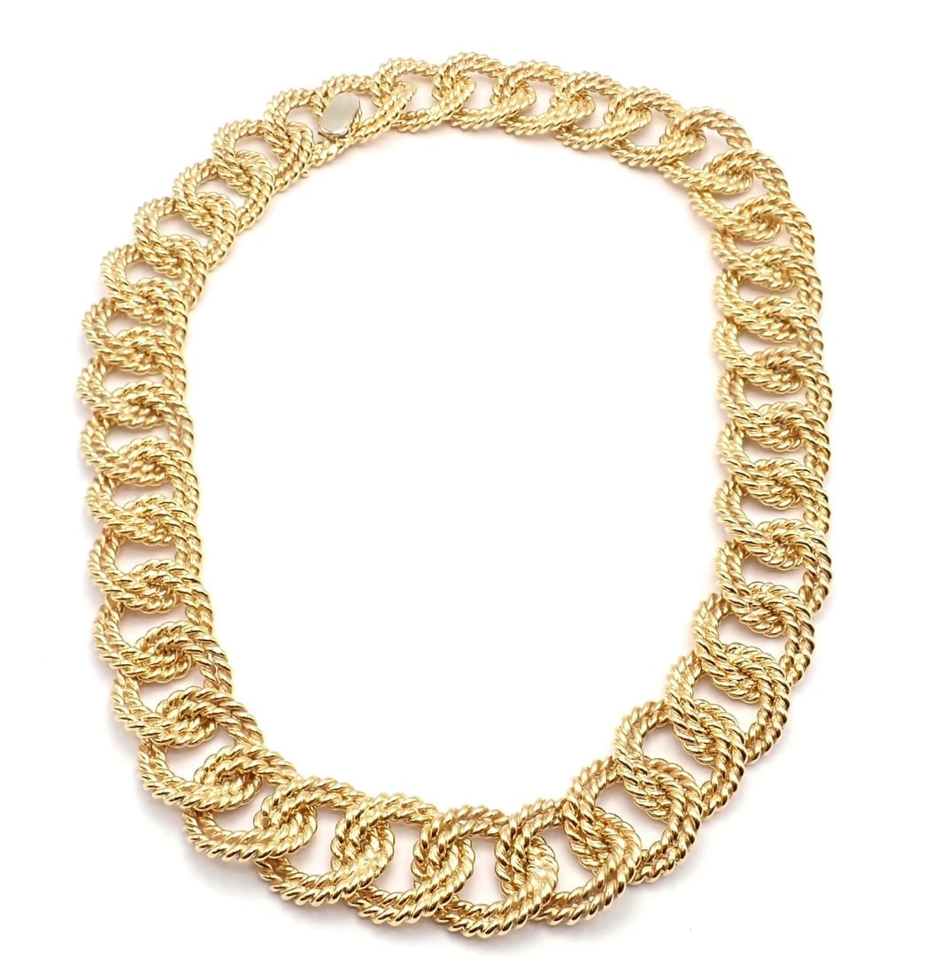 Rare! Authentic Verdura 18k Yellow Gold Rope Link Choker Necklace - 11