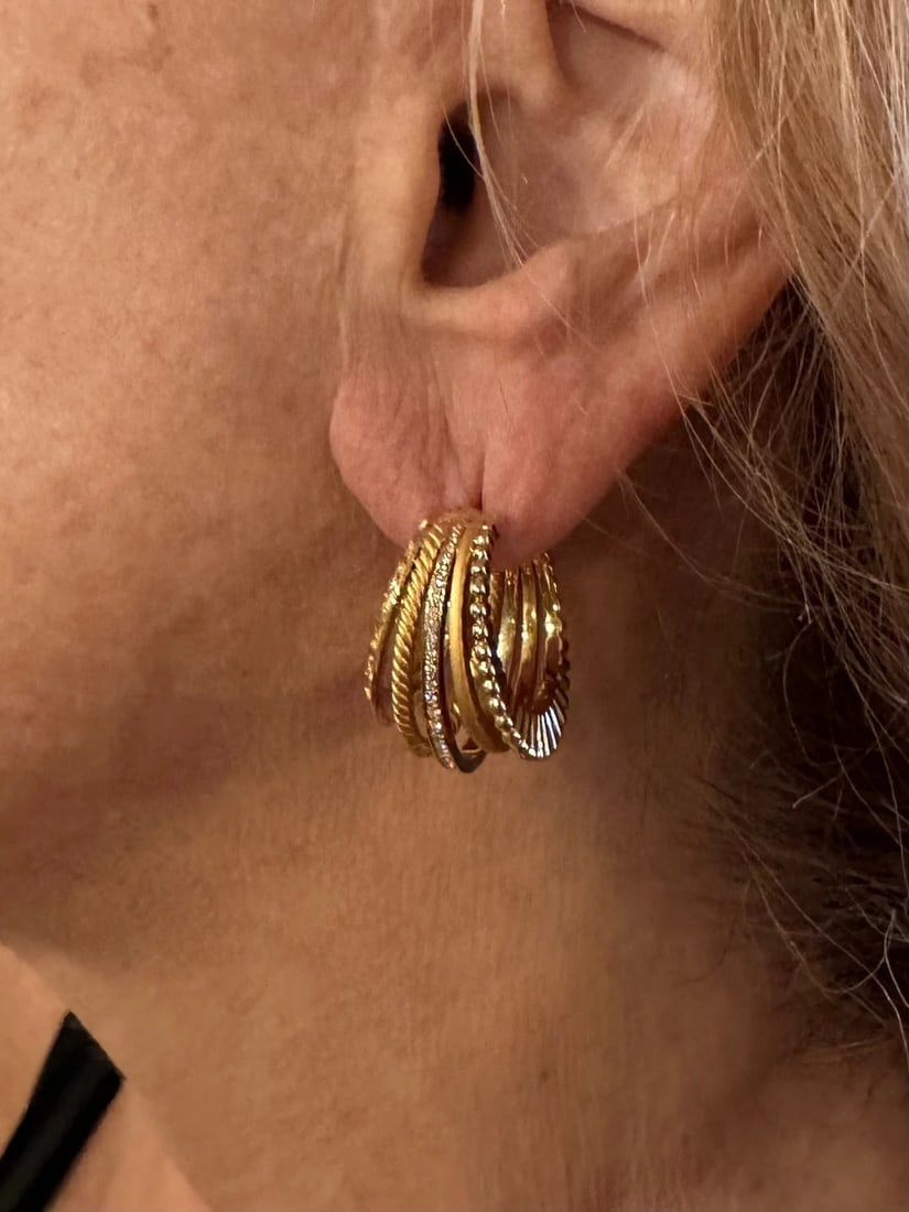 New! Authentic Carrera Y Carrera Melodia 18k Yellow Gold Diamond Hoop Earrings - 6