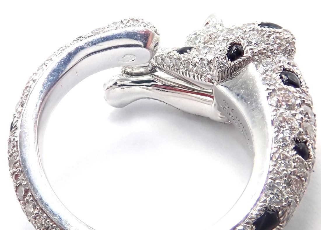 Authentic! Cartier Panther Panthere 18k White Gold Diamond Onyx Ring Paper - 12