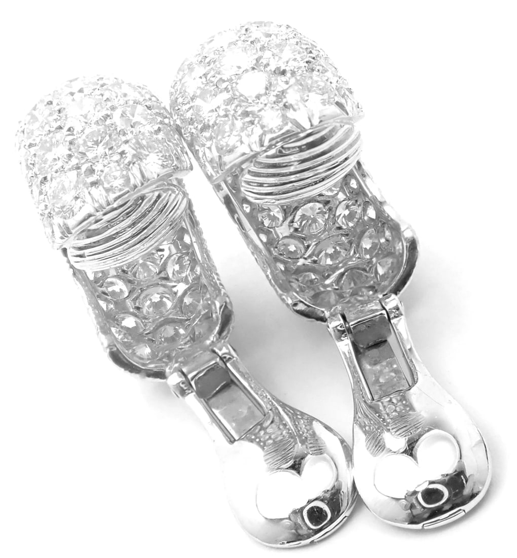 Authentic! David Webb Platinum 18k White Gold 10ct Diamond Hoop Earrings - 10