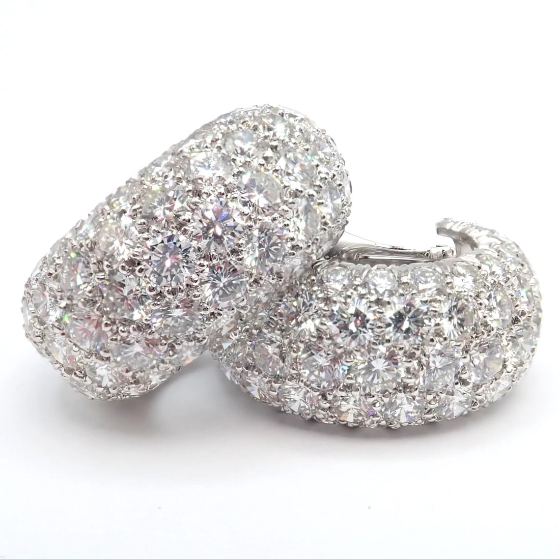 Authentic! David Webb Platinum 18k White Gold 10ct Diamond Hoop Earrings - 13