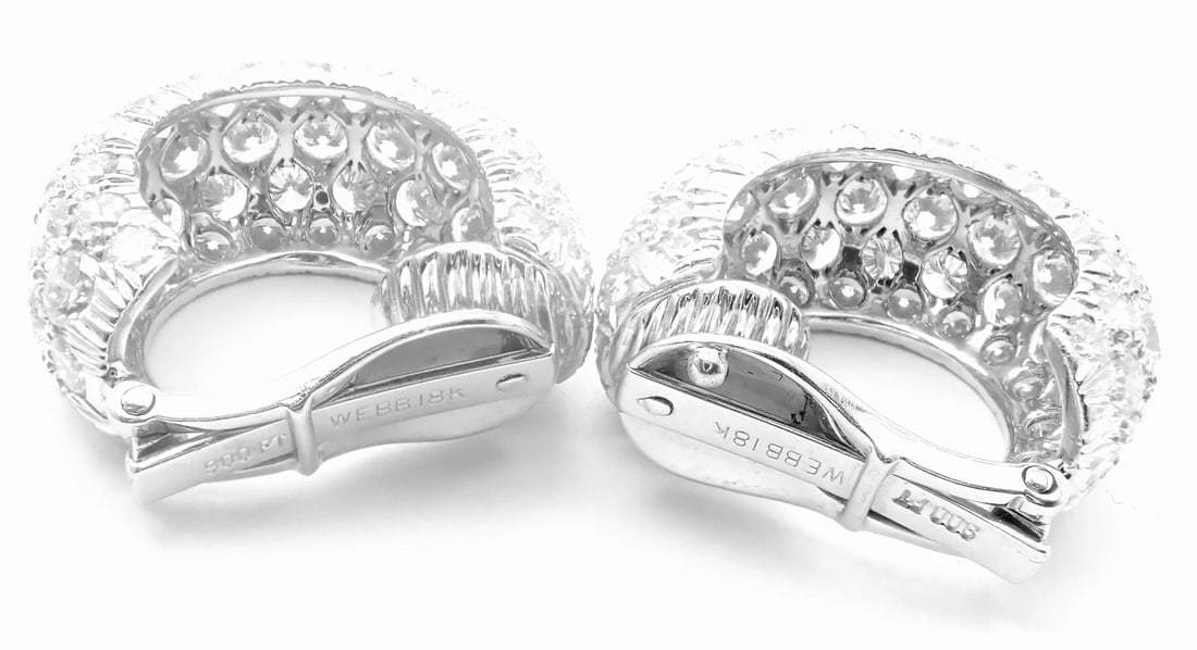 Authentic! David Webb Platinum 18k White Gold 10ct Diamond Hoop Earrings - 6