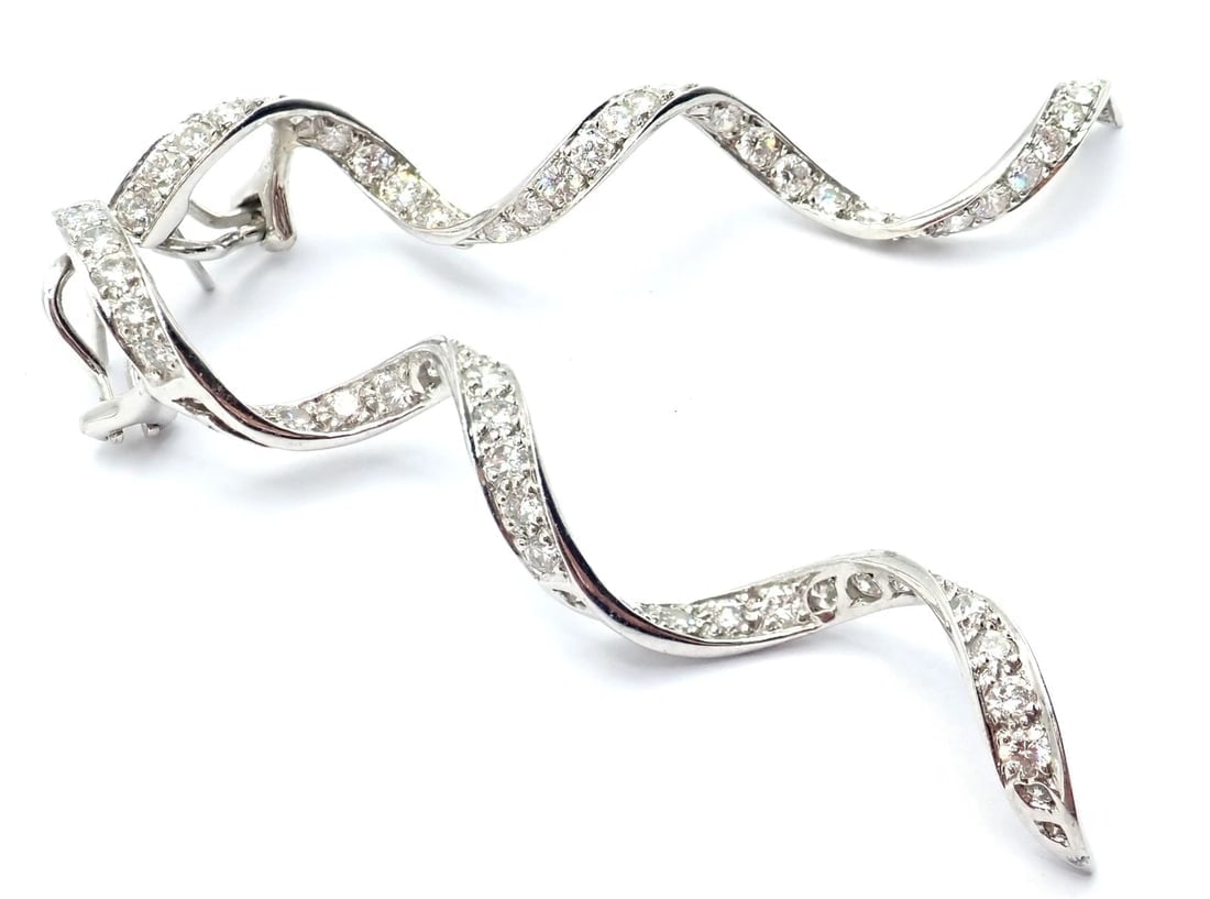 Authentic! Harry Winston Platinum Diamond Twisted Long Hanging Drop Earrings - 6