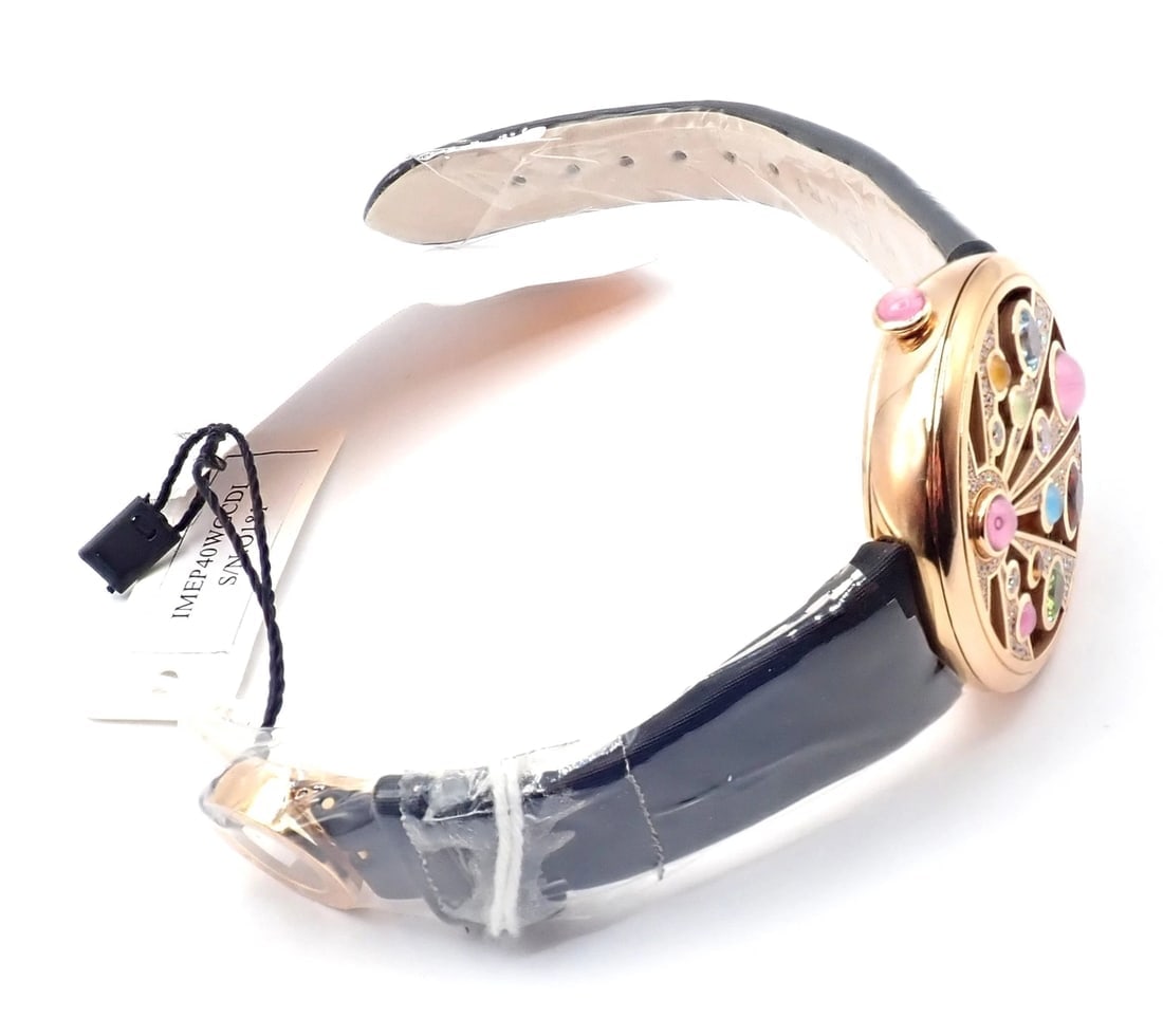 Bulgari Mediterranian Eden 18k Rose Gold Diamond Color Stone MOP Watch Box Paper - 12