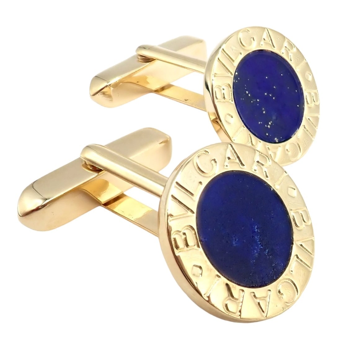 Authentic! Bvlgari Bulgari 18k Yellow Gold Lapis Lazuli Cufflinks - 6