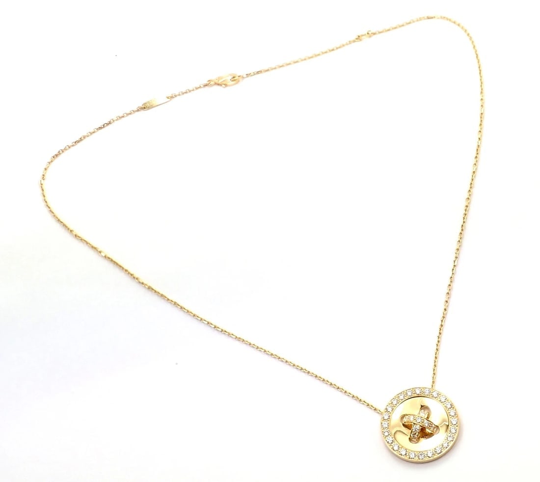Authentic! Van Cleef & Arpels 18k Yellow Gold Diamond Button Pendant Necklace - 4