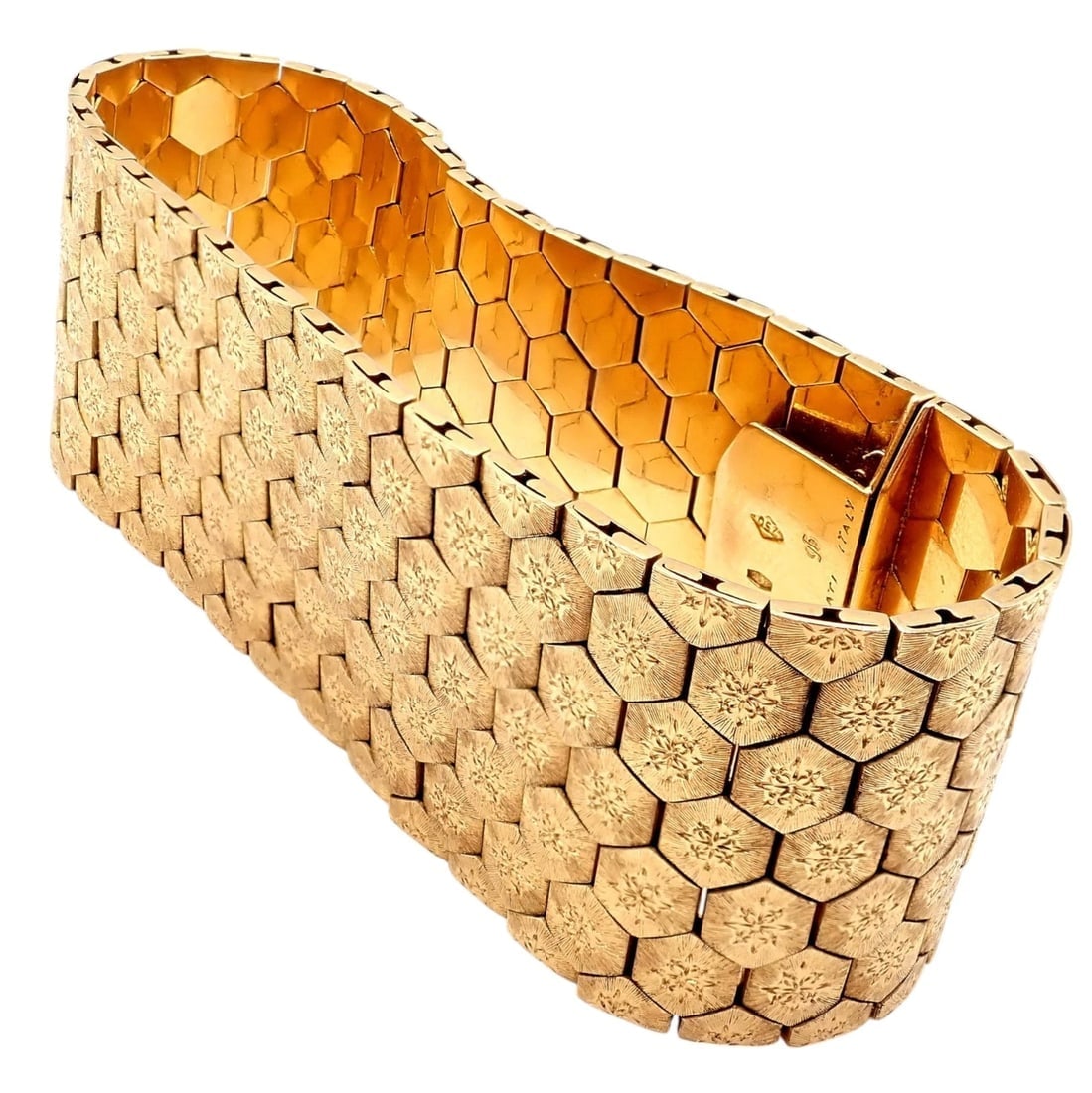 Authentic! Vintage Mario Buccellati 18k Yellow Gold Honeycomb Hexagon Bracelet - 6
